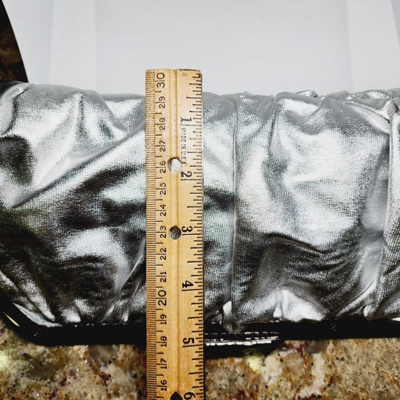 Metallic Silver clutch ruched fabric evening bag - Picture 3 of 4